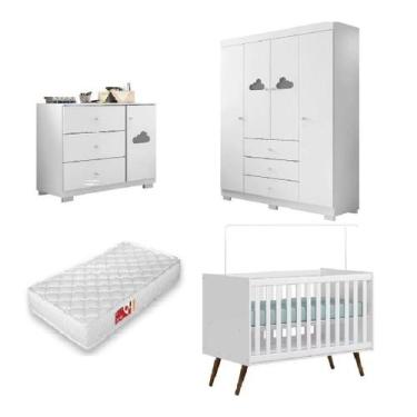 Imagem de Guarda Roupa 4 Portas, Cômoda Sapateira Em Mdf,  Berço retro e colchão