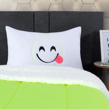 Imagem de Coberdrom Solteiro Emoji Porta Travesseiro Bordado 02 Peças Verde - th