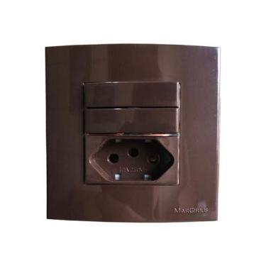 Imagem de Tomada 3 Pinos 10a + Interruptor Duplo Simples Marrom Móvel Marmore Dr