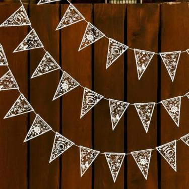 Imagem de Cheerland Bandeira Branca Transparente Bandeira Triangular Pendente Flora Bandeira Kit Flor Folha Borboleta Estampada Bunting Party Decorações Penduradas Elegante Casamento Decoração de Casamento Fundo para Bridal Chá de Bebê Aniversário