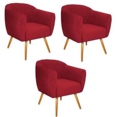 Imagem de Kit 03 Poltronas Grazi Palito Mel Suede Vermelho F Pnedo Store