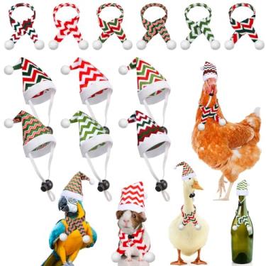 Imagem de Weewooday Conjunto de 12 peças de mini chapéu de Papai Noel de Natal para adultos, chapéu de Papai Noel, pequeno animal, com alça de queixo ajustável para galinha, gato, cachorro, hamster, guiné