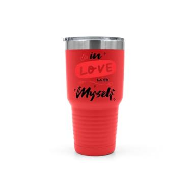 Imagem de SpreadPassion Copo In Love with Myself, caneca de viagem motivacional de aço inoxidável, caneca de aço inoxidável de 850 g, ideia de presentes de aniversário e Natal (vermelho)