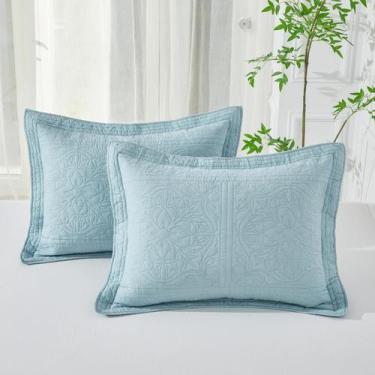 Imagem de Almofada Sham WINLIFE Floral 100% algodão tamanho padrão azul