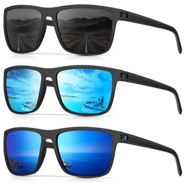 Imagem de CIFOYA Óculos De Sol Polarizados Para Homens E Mulheres, Quadrados Dirigir, Pescar, Golfe, Leves Modernos, Proteção 100% Uv400, Pacote Com 3 (Preto/Azul Gelo/Azul Escuro)