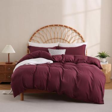 Imagem de Conjunto de capa de edredom JSD Burgundy Full Size com fronhas