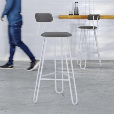 Imagem de Banqueta Alta com Encosto Ginger Fendi Cinza City - Estr. Branca