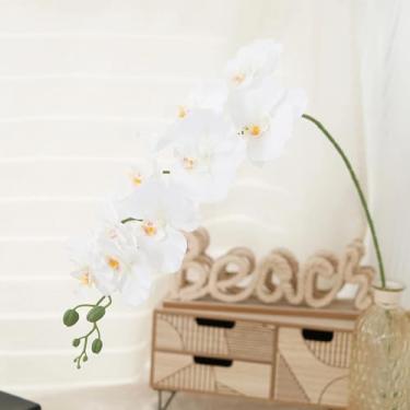 Imagem de Ramos de flores artificiais, hastes de orquídeas borboletas artificiais, arranjo de casamento, casa, jardim, festa, decoração ao ar livre (1 peça/branco)