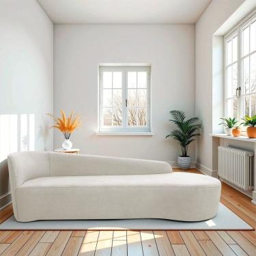 Imagem de Recamier Curvo Orgânico 200cm 3 Lugares Lado Direito para Sala Estar e Linho Paris Bege