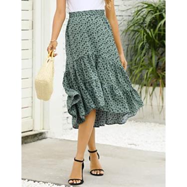 Imagem de FUNJULY Saia de maternidade feminina de cintura alta com babados em camadas, casual, rodada, boho, saia para mulheres, Vc-verde preto, P