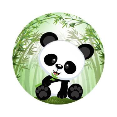 Imagem de Painel de Lona Redondo Ursinho Panda Fundo Verde Bambu - Fabrika de Fe