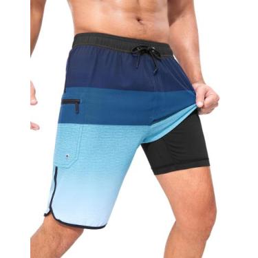 Imagem de Calções de banho masculinos SILKWORLD Quick Dry com bolsos com zíper a