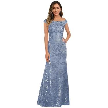 Imagem de Vestido Mãe da Noiva YXFDKZIB Dusty Blue Sequin Tamanho 14