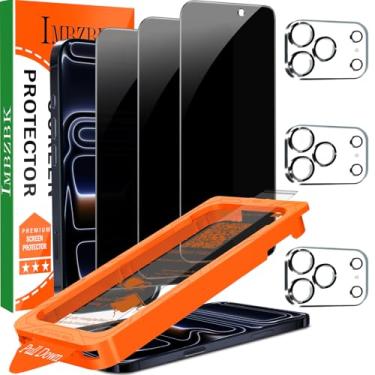 Imagem de [Auto-Dust Removal] IMBZBK 3 Pack Privacy Screen Protector for iPhone 17 Pro Max [6.9 INCH] Anti Spy Private Accessories, Case Friendly Film, Military Grade Tempered Glass 3 Camera Lens Protector