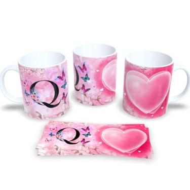 Imagem de Caneca de Porcelana Personalizada Alfabeto Letra Inicial com Borboleta (Q)