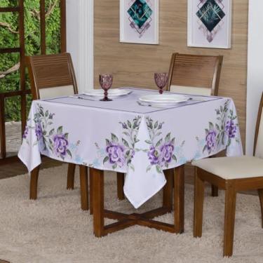 Imagem de Toalha de Mesa Quadrada, 150x150 cm, 4 Lugares, Poliéster Estampado, Decorativa (FLORAL LILAS)