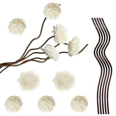 Imagem de Conjunto de difusor de palheta, difusor de fragrância de palheta natural de vime com refil de flores para decoração de casa, hotel, aromaterapia, spa, conjunto A