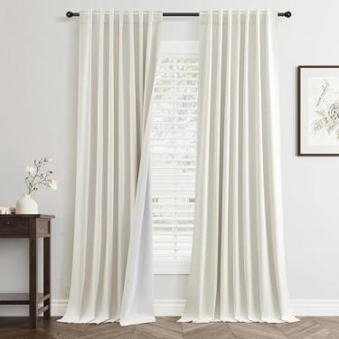 Imagem de Cortinas blecaute de linho marfim 260 cm de comprimento conjunto de 2 painéis para sala de estar quarto redução de ruído térmico 100% cortinas de linho escurecimento do quarto cortinas de janela 102