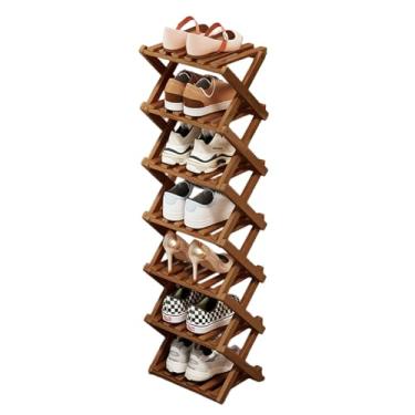 Imagem de Buric Sapateira de bambu natural de 7 níveis, organizador de armazenamento de sapatos dobrável para economia de espaço, fácil montagem e design forte organizador de prateleira de sapatos para armário