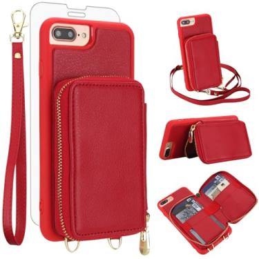 Imagem de Capa de celular para iPhone 6plus 6splus 7plus 8plus i 6/6s/7/8 Plus capa carteira celular com protetor de tela, alça transversal com bloqueio de RFID, suporte para cartão iPhone6splus i Phone7s 7s 7+