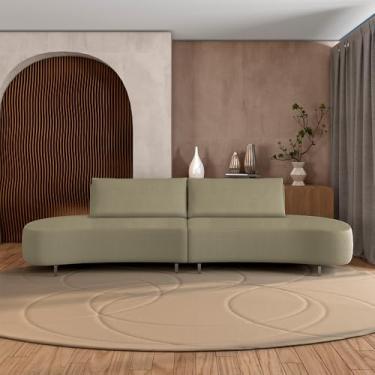 Imagem de Sofá Bipartido Sala de Estar Jamaica 280cm Curvo Pés Alumínio Bouclê Bege Escuro G52 - Gran Belo