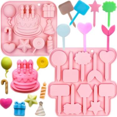 Imagem de Moldes de silicone com tema de bolo de aniversário – Moldes sortidos de decoração de bolo para chocolate, doces, cupcakes, sobremesas, suprimentos de confeitaria DIY