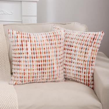 Imagem de LUOYEHK Boho Capas de almofada 45,7 x 45,7 cm, conjunto de 2 fronhas com tufos de chenille, capas de almofada neutra para sofá, cama, sala de estar, laranja e vermelho