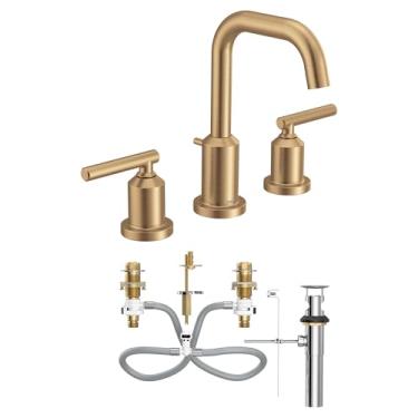 Imagem de Moen Gibson Torneira de pia de banheiro generalizada de arco alto com duas alças de ouro bronze para configurações de 3 furos com válvula incluída, TV6142BZG