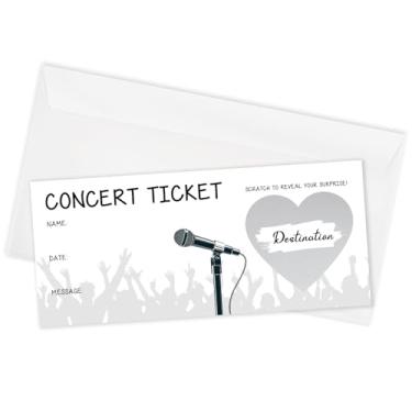 Imagem de 1 conjunto de bilhetes surpresa cinza para show de raspar e revelar, bilhete de evento faça você mesmo, raspadinhas de 9 x 20 cm, cartões de apresentação de bilhetes de concerto presentes para