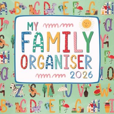 Imagem de Calendário de parede quadrado 2026 The Gifted Stationary, organizador My Family – ABC, calendário suspenso com tema de animais de 16 meses com 180 adesivos de lembrete, agenda de meses para casa ou