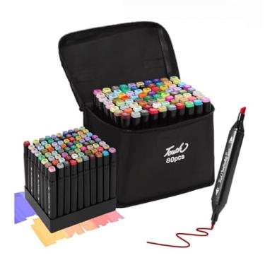 Imagem de Conjunto de Marcadores Artísticos, Canetinhas 80 Cores, Duas Pontas, para Desenho e Escrita