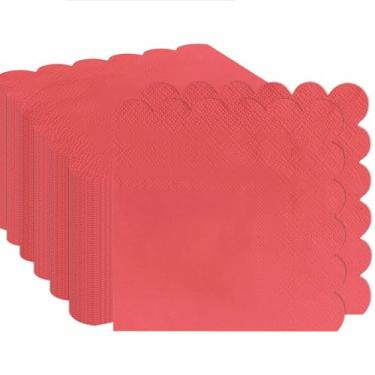 Imagem de RINDOJIN Guardanapos de papel descartáveis dobrados com 2 camadas, 12,7 x 12,7 cm, guardanapos de papel para jantar, casamento, festa de aniversário, guardanapos vermelhos para bebidas