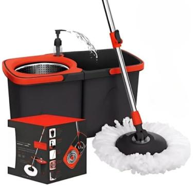 Imagem de Mop Esfregão Duo Giratório Inox c/Dispensador Desmontável Cesto Inox Duas Águas