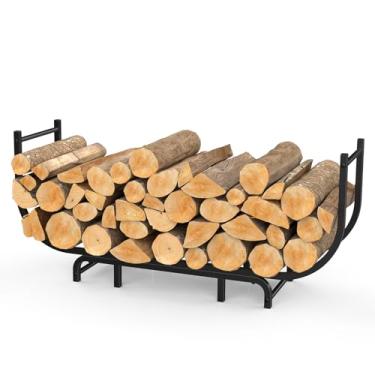 Imagem de NANANARDOSO Rack curvado para lenha, suporte de madeira revestido a pó de 122 cm, à prova de ferrugem, suporte de lenha para lareiras, armazenamento de madeira, preto