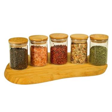 Imagem de Kit 5 Potes Herméticos E Tampa de Bambu Alta Vedação Para Mantimentos 200ml