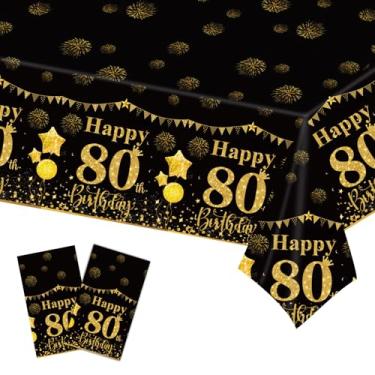 Imagem de LDFDRT Toalhas de mesa de plástico descartáveis 80th Black Gold Birthday Toalha de mesa de plástico descartável Happy Party Birthdays Decorações de mesa retangular 137 cm x 274 cm