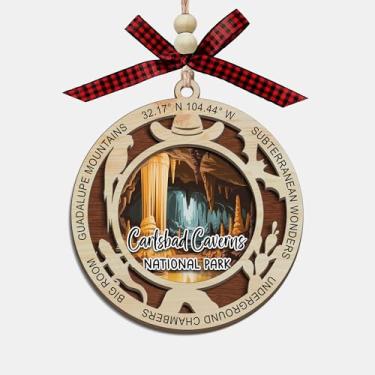 Imagem de Lerime66 Enfeite de Natal Carlsbad Caverns National Park, design de corte a laser de madeira de 2 camadas, decoração de árvore de férias, presente de lembrança de viagem, memória de voo de caverna
