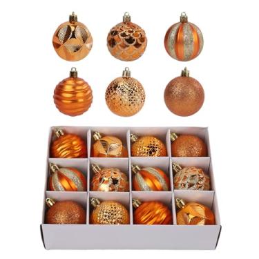 Imagem de GANGLIAN Conjunto de 12 peças de enfeites de bola de Natal laranja para decoração de árvore de Natal, grande, inquebrável, decorações de Natal, bolas a granel de 5 cm, decoração de pendurar para o