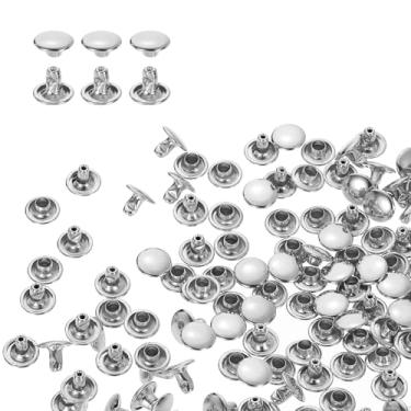 Imagem de HARFINGTON 80 conjuntos de rebites de tampa dupla, 8 x 6 mm, aço carbono, cabeça redonda, parafusos, parafusos tubulares de metal para decoração de artesanato em couro, prata
