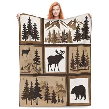 Imagem de Cobertor rústico para cabana floresta, urso, veado, vida selvagem, campestre, leve, aconchegante, macio, flanela para casa, sala de estar, viagem, acampamento, 101 x 127 cm