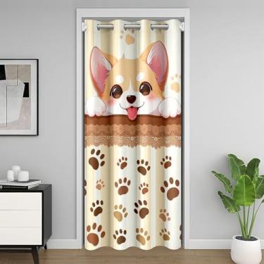 Imagem de Cortina de porta de desenho animado de cachorro, linda cortina de porta com estampa de pata de cachorro, cortina blecaute de animais de estimação para decoração de quarto, sala de estar, 203 cm × 106