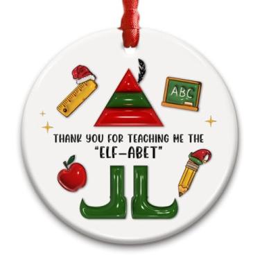 Imagem de CHOANG Enfeite de Natal para professores de inglês – Presente engraçado de agradecimento para pré-escola, professores de jardim de infância, cuidadores – Ornamento de cerâmica para sala de aula