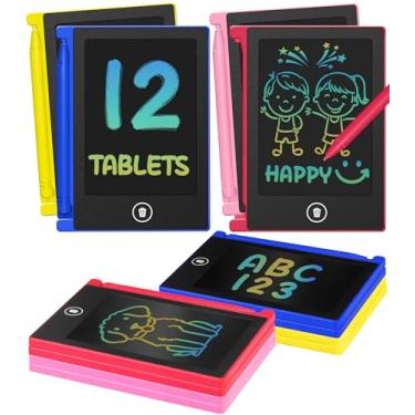 Imagem de Mini tablet de escrita LCD para crianças, pacote com 12 lembrancinhas de festa, 11 cm, quadro de desenho colorido e quadro de esboço, caixa de prêmios de classe divertida, presente para crianças