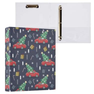 Imagem de Fichário retrô de 3 anéis de árvore de Natal para carro, fichário de 3 cm com bolsos de prancheta para escola, fichário de escritório com 3 furos, 1 pacote