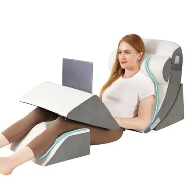 Imagem de 5 almofadas de cunha para dormir, almofadas ortopédicas para cama após cirurgia, almofada triangular de espuma para sentar nas costas, pescoço, suporte de ombro, elevação da perna, refluxo ácido, gerd