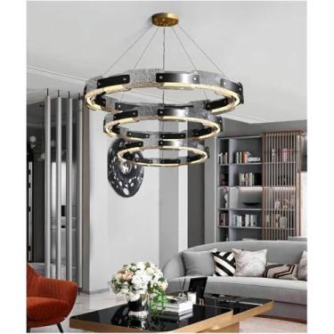 Imagem de WLHAZMWY Candeeiro pendente moderno decoração de casa anel luzes led lâmpadas pendentes para sala de estar, lustres de sala de jantar, iluminação interna pendurada (branco quente, 40 60 80 cm)