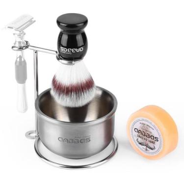 Imagem de Conjunto de barbear Anbbas Synthetic Badger com navalha e suporte e sa