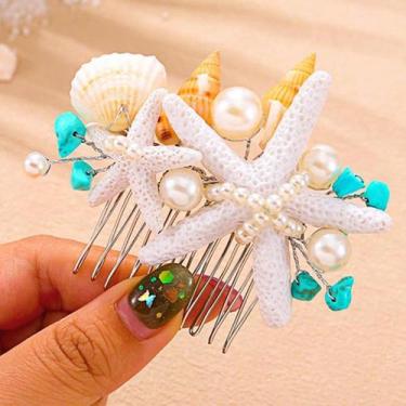 Imagem de Pente de cabelo Asoll Starfish Pearl Shell Bridal 8x7 cm - Asooll