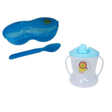 Imagem de Kit Porta Papinha com Colher + Chuquinha Copinho Suco Azul - Injetemp 