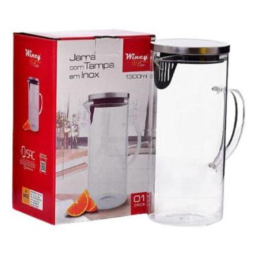 Imagem de Jarra de Suco Água em Vidro Resistente com Tampa Inox 1,3L - NEWUP